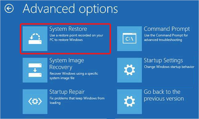 select System Restore from advanced options