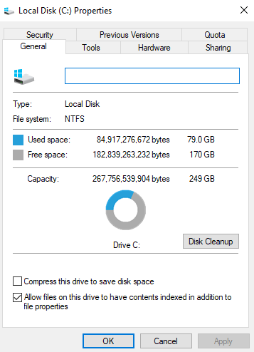 Check Free Space C Drive Properties