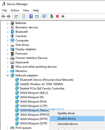 Device Manager Disable Drivers