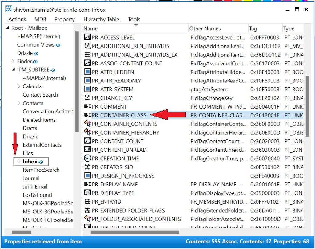 Find the affected folder under IPM Subtree and select it. Now, look for PR CONTAINER CLASS and double click on it to open Property Editor.