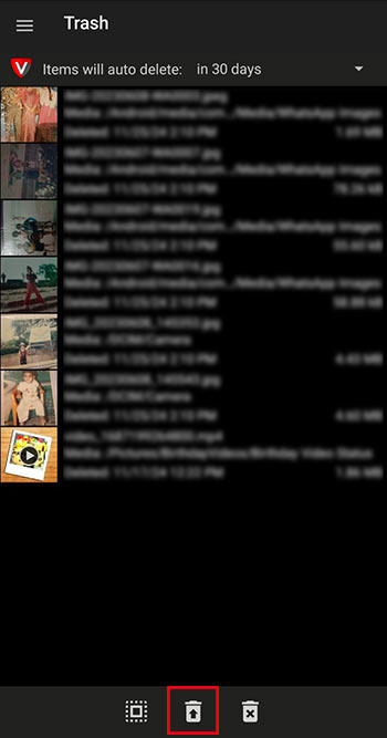 Trash in Android Vault App