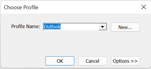 Select the desired Outlook profile and click OK