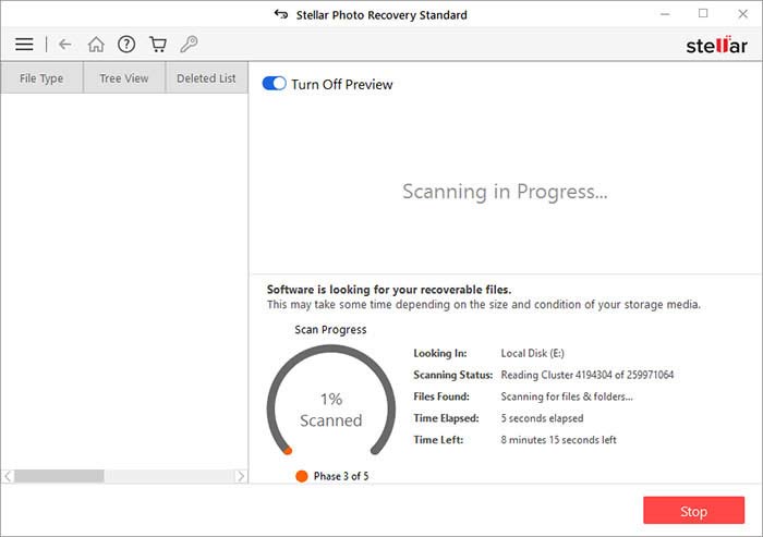 Stellar Photo Recovery Scanning in progress