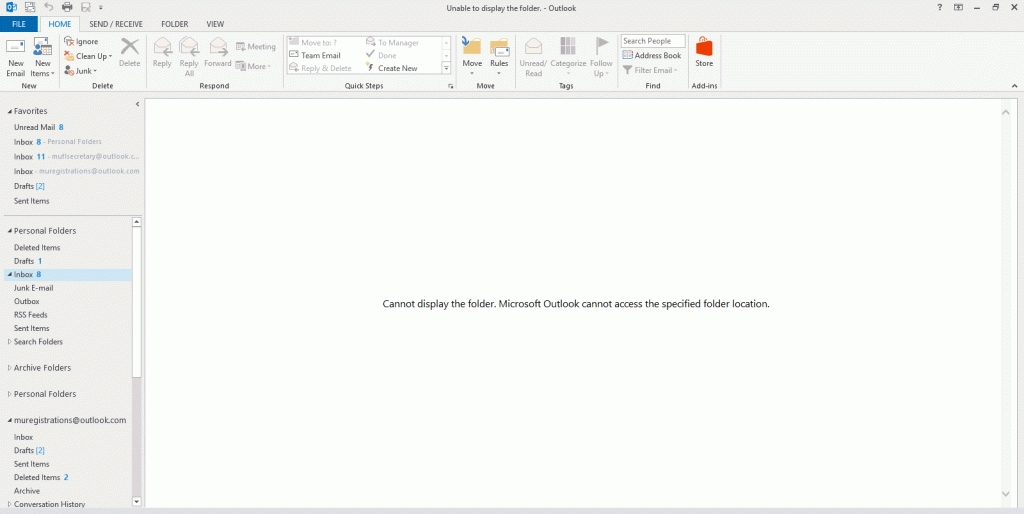 microsoft outlook error cannot display the folder