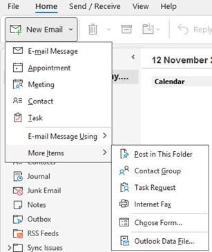 Create an New Email than use more items and post in this folder 
