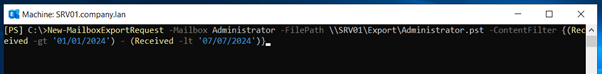 lt and gt parameters to export the data for a date range