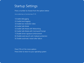 Startup Settings for update the driver