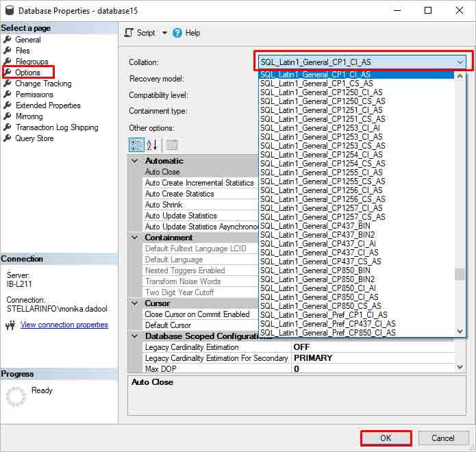 Checking Collation Properties on Database