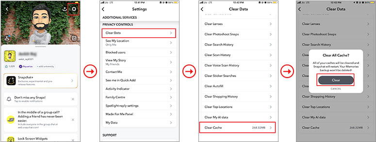 clear cache in Snapchat