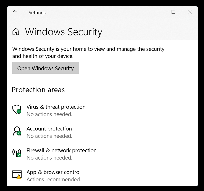 Click on Open Windows Security