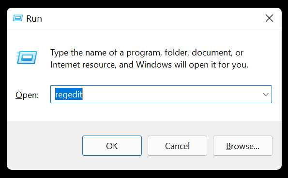 Type in regedit on run command 