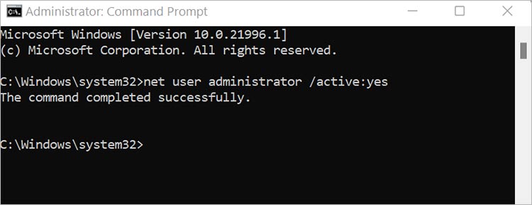 Use command: net user administrator /active:yes in CMD