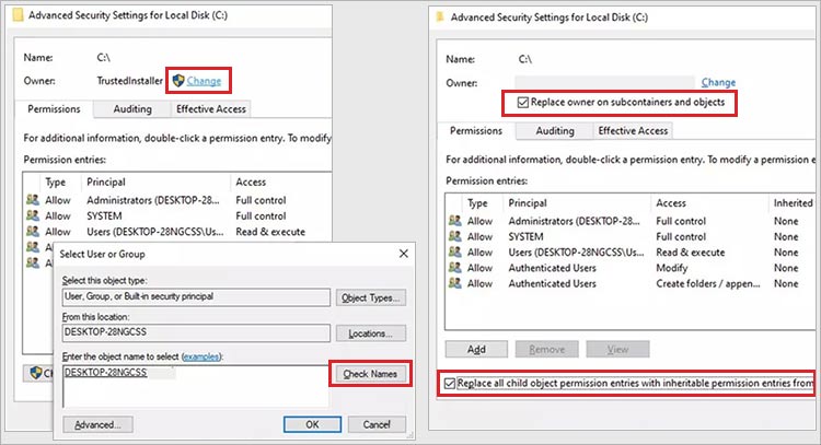 Advanced Security Settings for Local Disk window