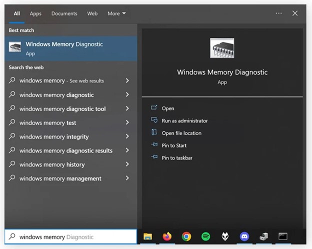 windows Memory Diagnostic tool