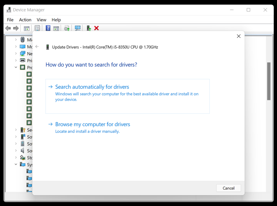 Click Search automatically for updated driver software 