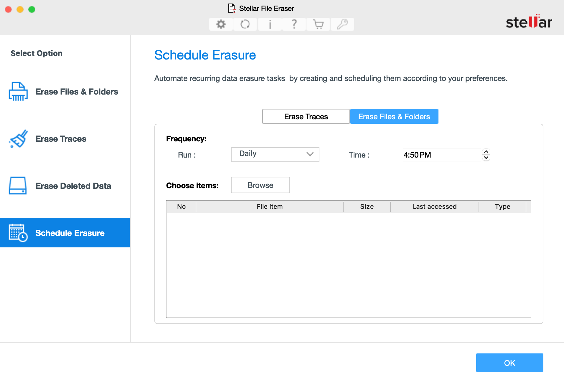 stellar file eraser 5 mac standard en schedule erasure for erasing ...