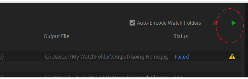 Start Queue button in Adobe Encoder