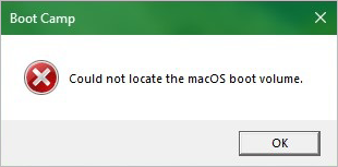 Boot Camp could not locate the macOS Boot Volume error on a mac