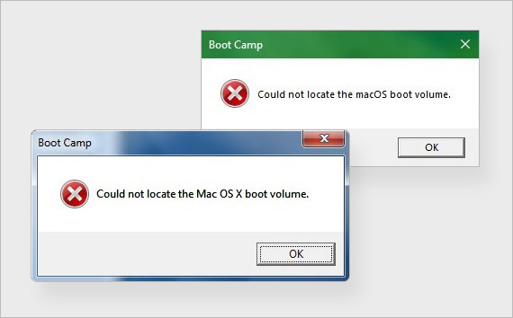 Boot Camp could not locate the macOS error message on a mac
