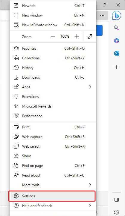 open microsoft edge browser settings 