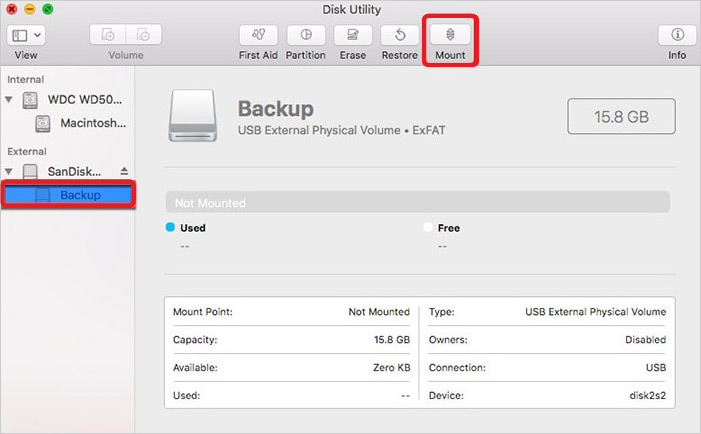 mount the disk in mac