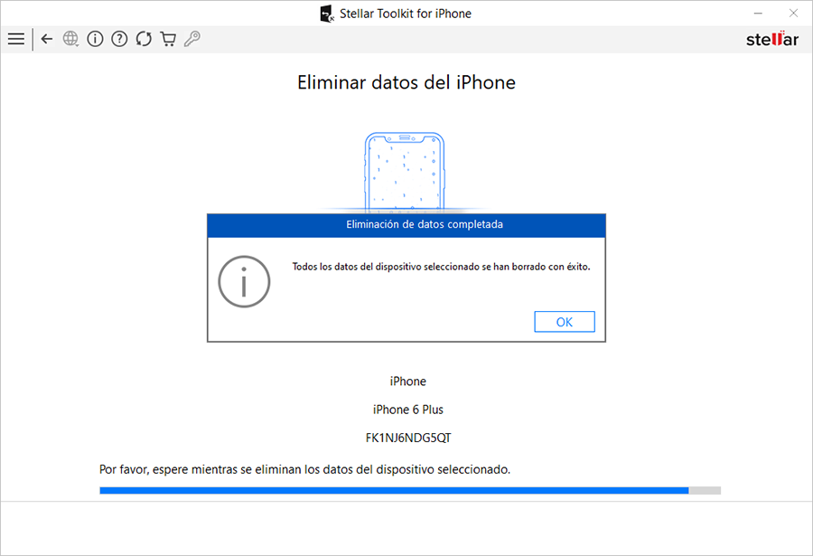 Todos los datos del dispositivo seleccionado se han eliminado correctamente