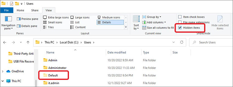 select-Hidden-items-and-then-click-Default-folder