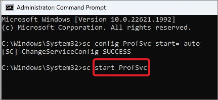 type-SC-start-Profsvc-command