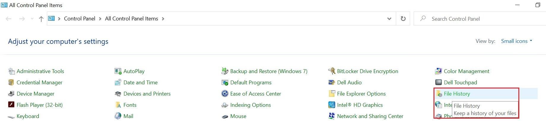 select-file-history-from-control-panel