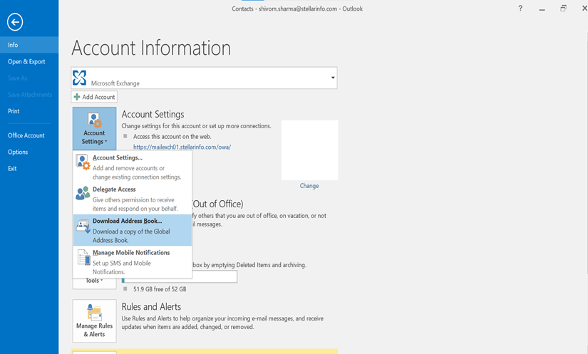 Download Address Book in Account Setting 