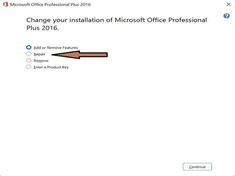 Repair and Remove option in Microsoft Office 