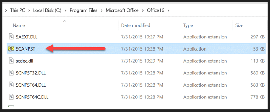 SCANPST.exe location in the system