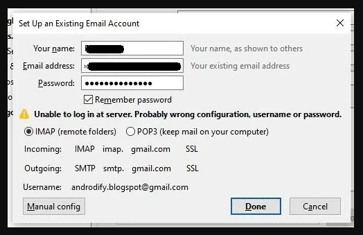 Gmail login fails then sign-in error in Thunderbird,