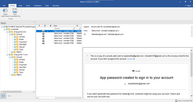 Thunderbird MBOX files for conversion