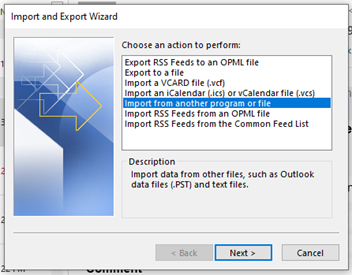 Select Import from another program or file