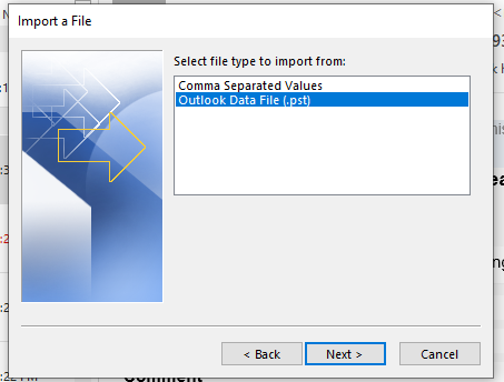 Choose Outlook Data File (.pst) 