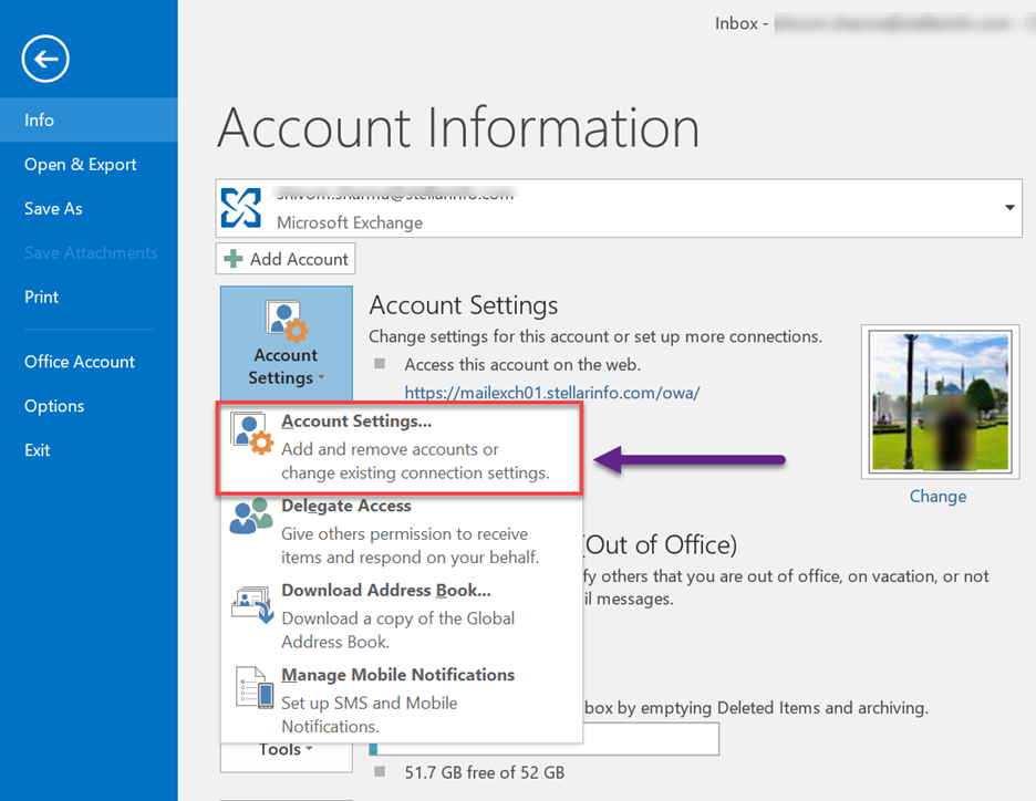 Account Setting in Outlook