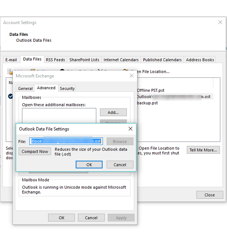 Outlook Data File Settings 