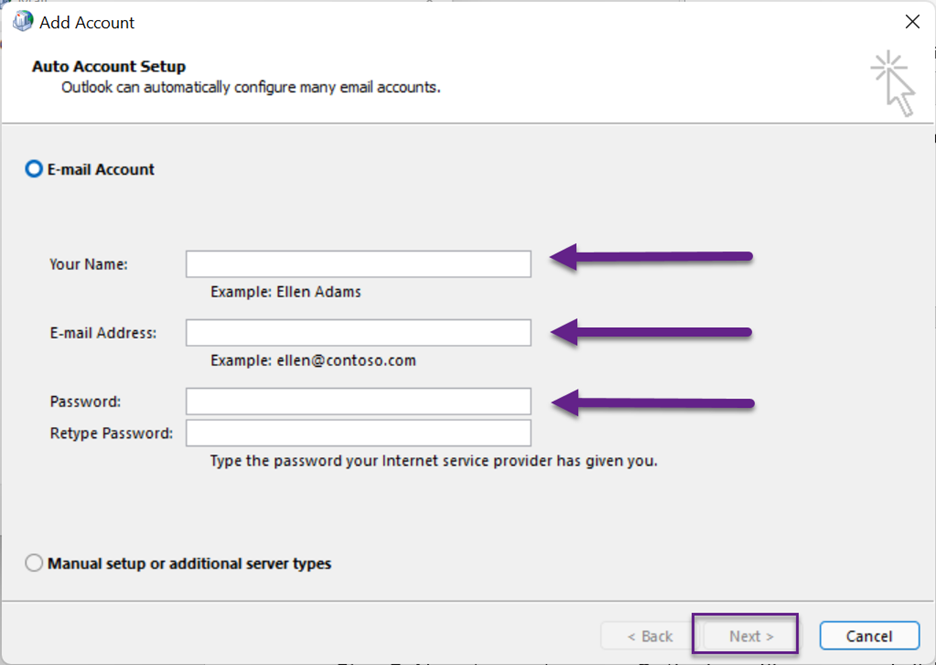 Add Account in Outlook 