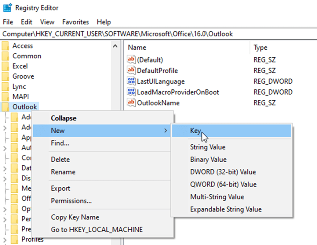 Cached Mode key in Outlook