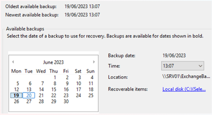 Choose the date of backup you want to use for recovery