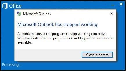 Microsoft Outlook has Stopped Working window 