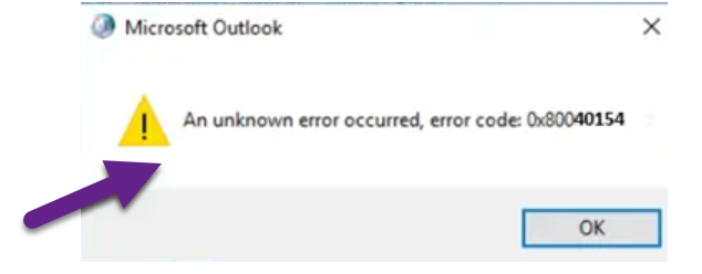 error 0x80040154 in Outlook appears 