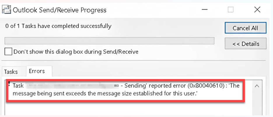 error 0x80040610f in Outlook occurs when sending the emails