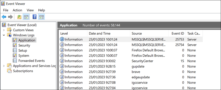 select the Event Viewer desktop app