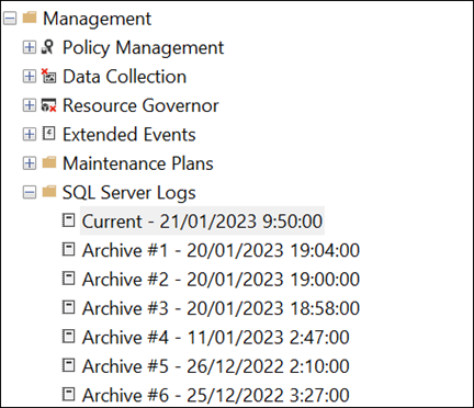 Error Log in SQL server management studio 