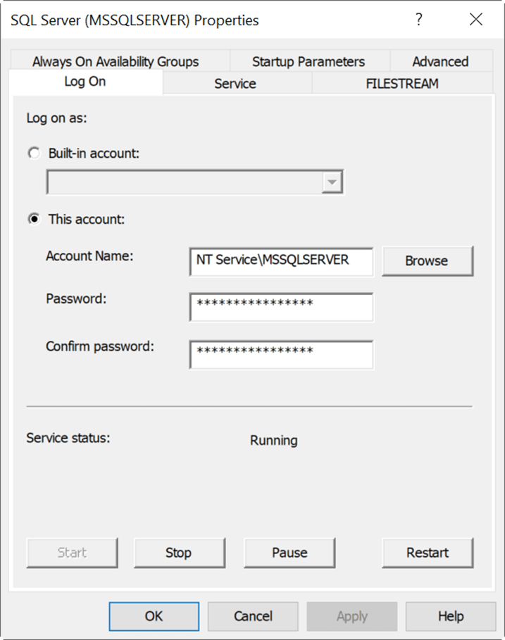 restart the service with a different account