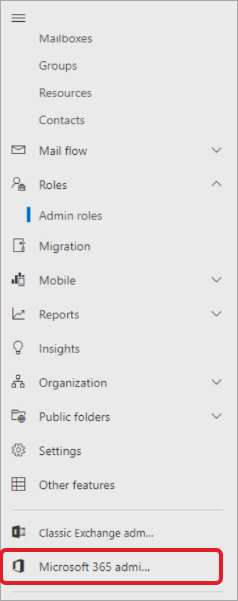 Click on Microsoft 365 admin center