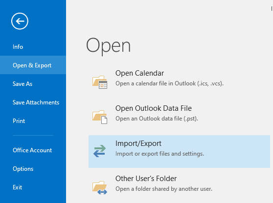 Open & Export and select Import/Export