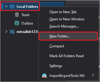 Right-click on the Local Folders tab